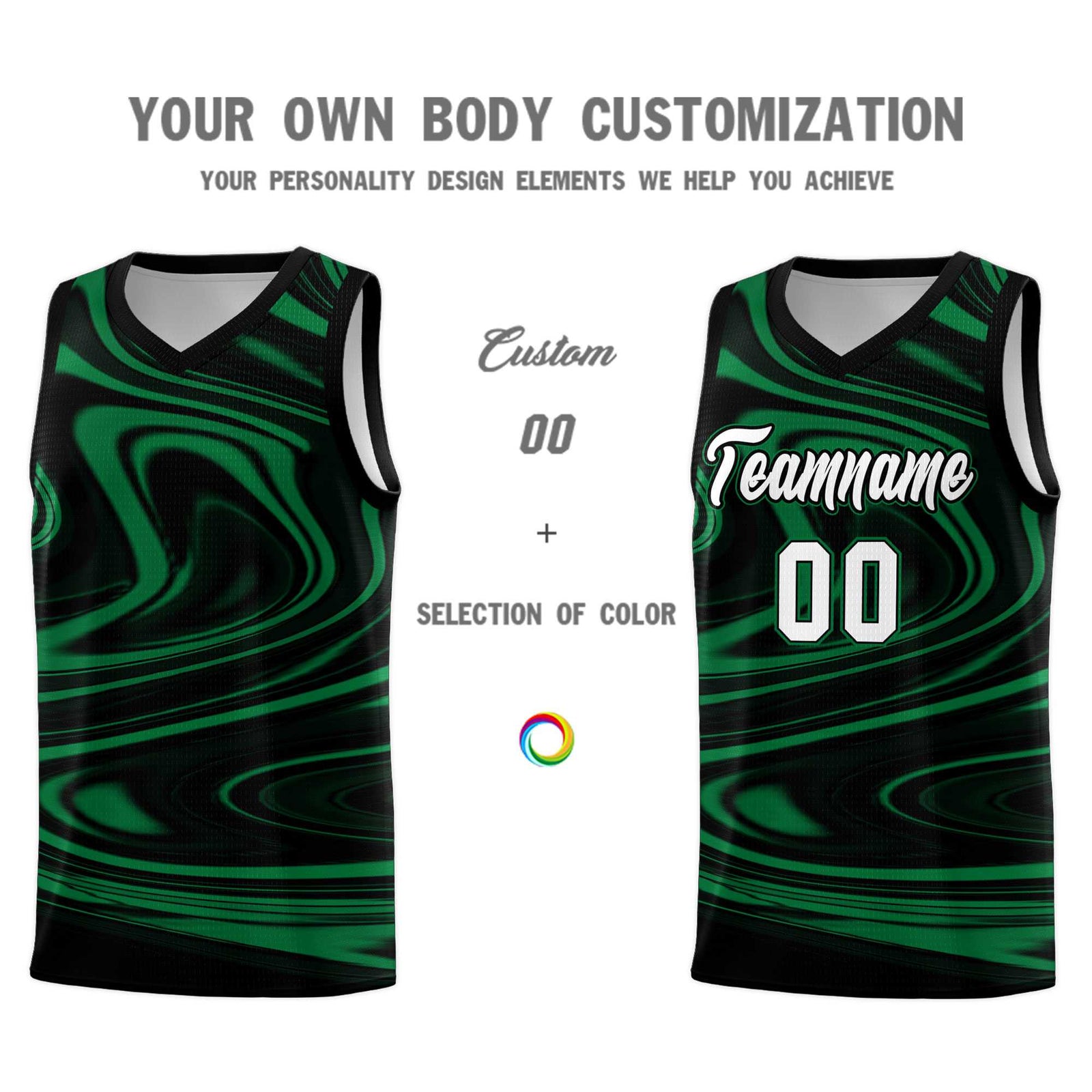 Custom Black Kelly Green Graffiti Pattern Fluids Style Sports Uniform Basketball Jersey Sets