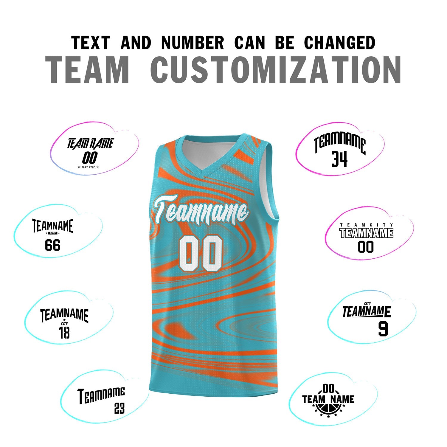 Custom Aqua Orange Graffiti Pattern Fluids Style Sports Uniform Basketball Jersey Sets