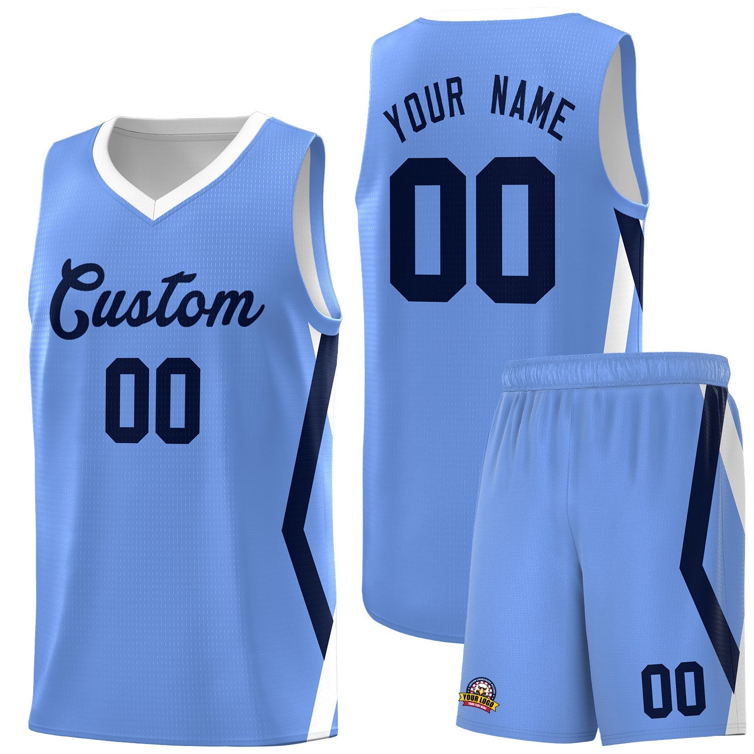 Custom Light Blue Side Rhombus Graffiti Pattern Sets Basketball Jersey