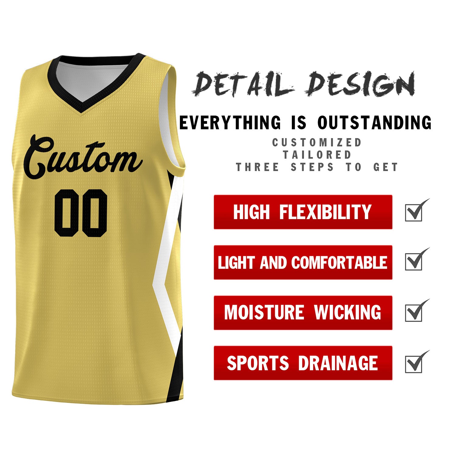 Custom Old Gold Side Rhombus Graffiti Pattern Sets Basketball Jersey