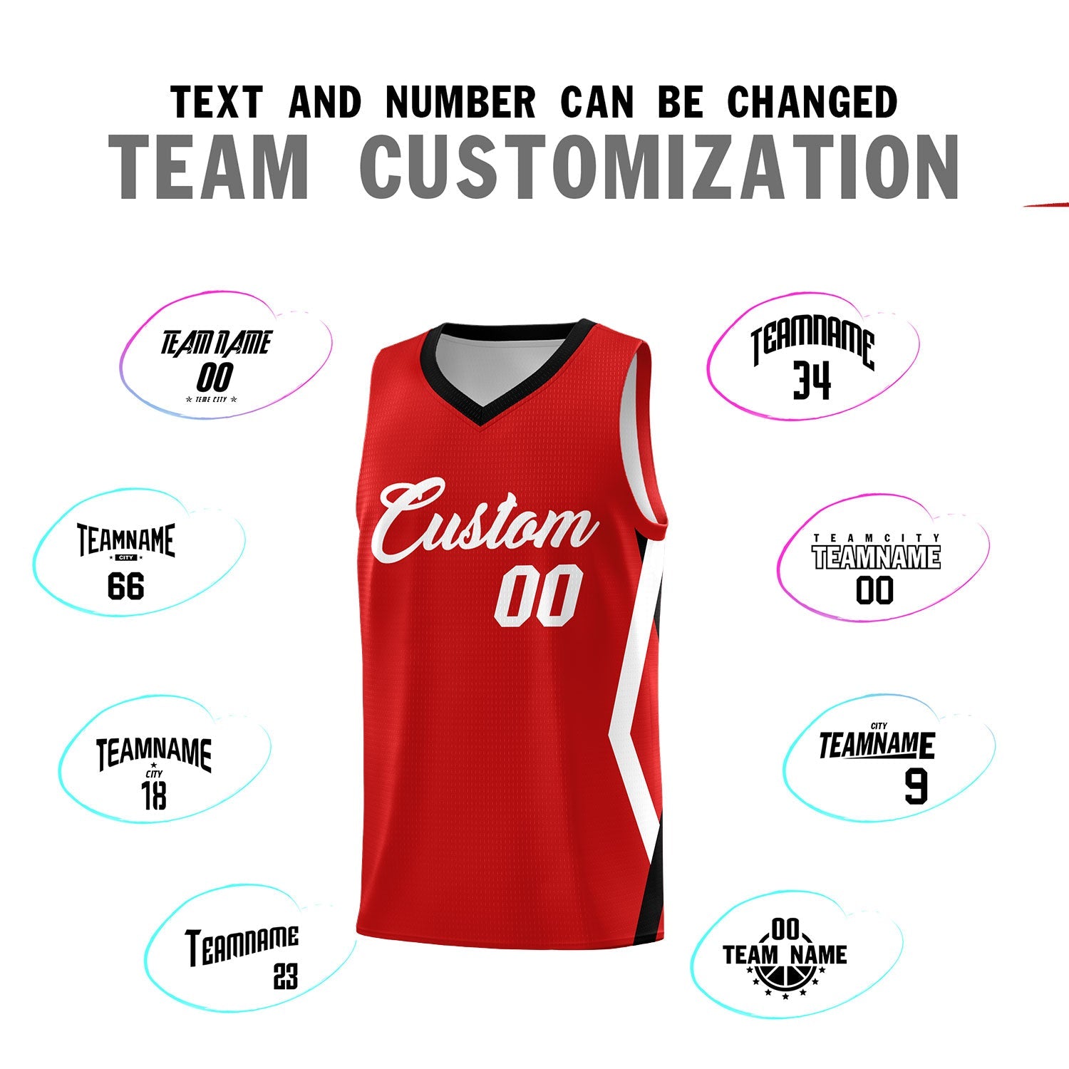 Custom Red Side Rhombus Graffiti Pattern Sets Basketball Jersey