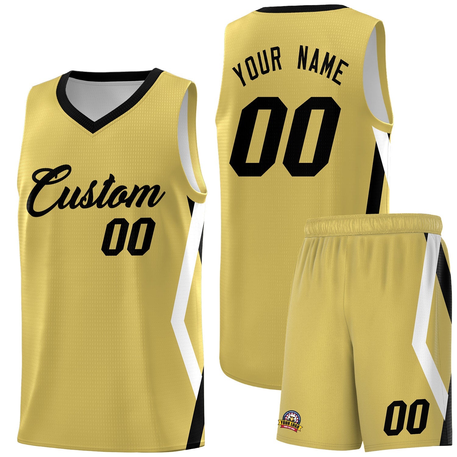 Custom Old Gold Side Rhombus Graffiti Pattern Sets Basketball Jersey