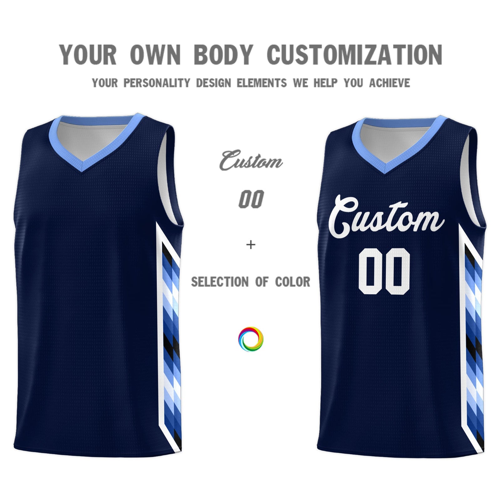 Custom Navy Mosaic Gradient Fashion Sports Uniform Basketball Jersey
