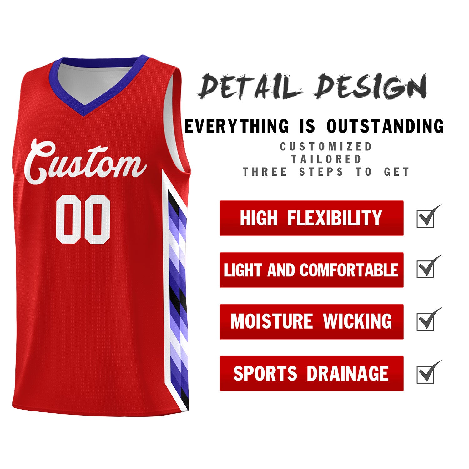 Custom Red Mosaic Gradient Fashion Sports Uniform Basketball Jersey