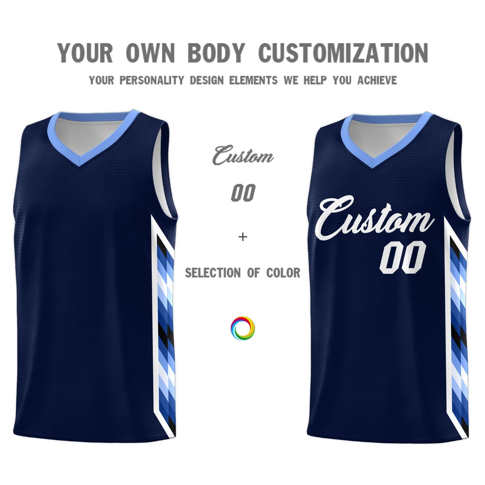 Custom Navy Mosaic Gradient Fashion Sports Uniform Basketball Jersey