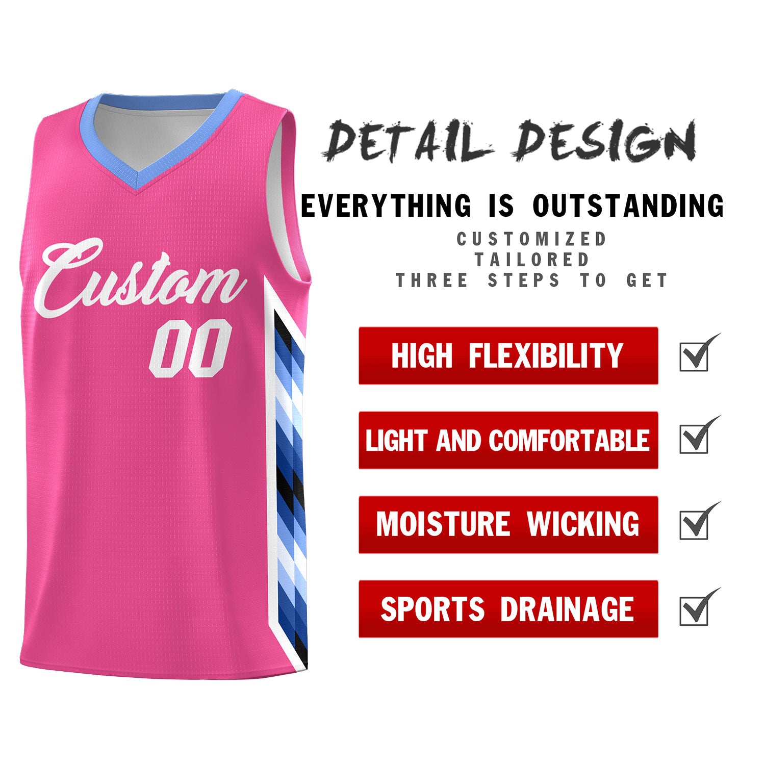 Custom Pink Mosaic Gradient Fashion Sports Uniform Basketball Jersey
