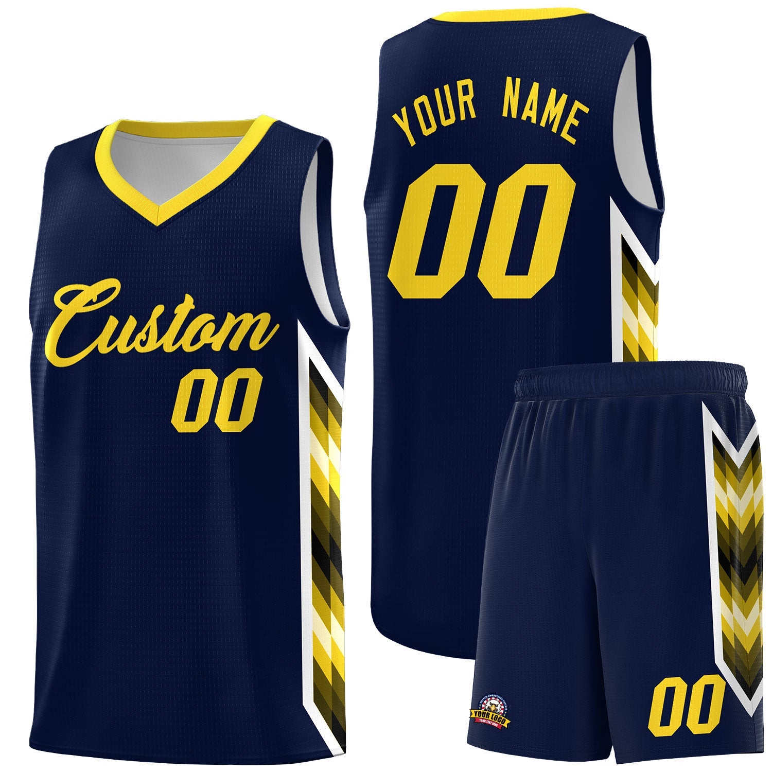 Custom Navy Mosaic Gradient Fashion Sports Uniform Basketball Jersey