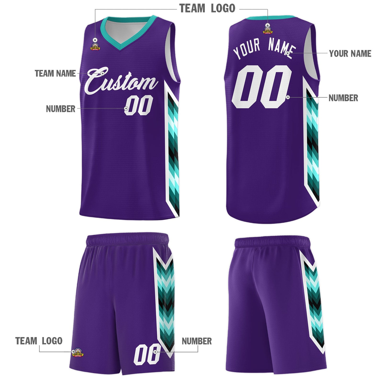 Custom Purple Mosaic Gradient Fashion Sports Uniform Basketball Jersey