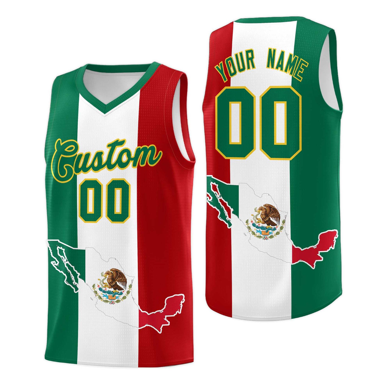 Custom White Kelly Green Red Mexican Colors Graffiti Patterns Quick-Drying Uniform Basketball Jersey