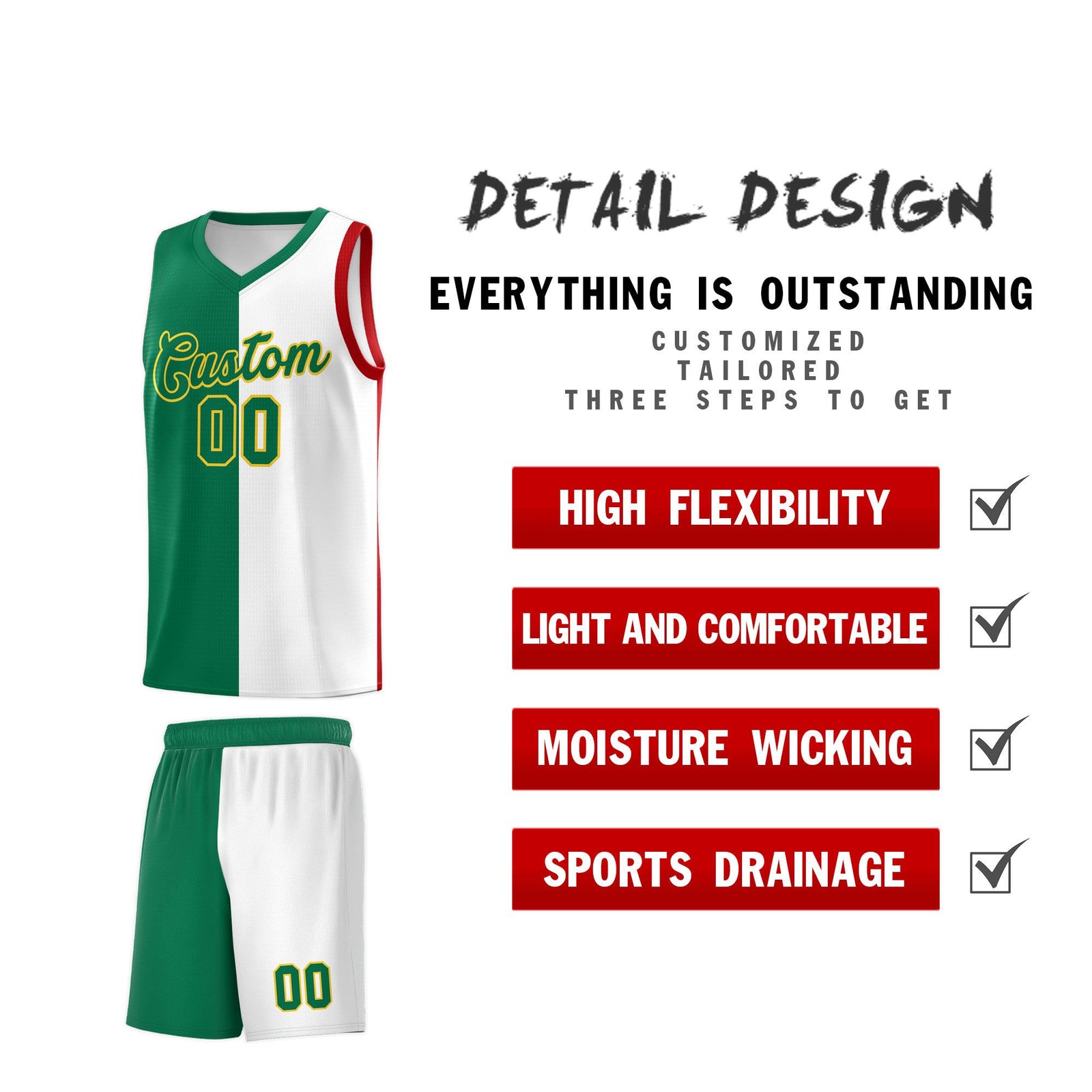 Custom White Kelly Green Red Mexican Colors Graffiti Patterns Lightweight Uniform Basketball Jersey