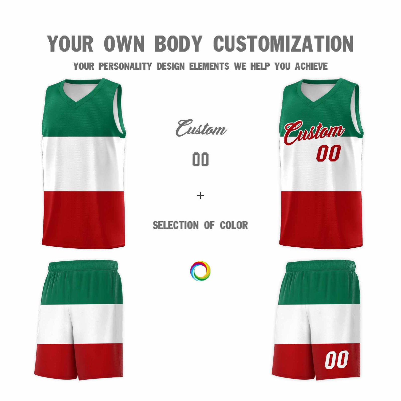Custom White Kelly Green Red Mexican Colors Graffiti Patterns Drapable Uniform Basketball Jersey