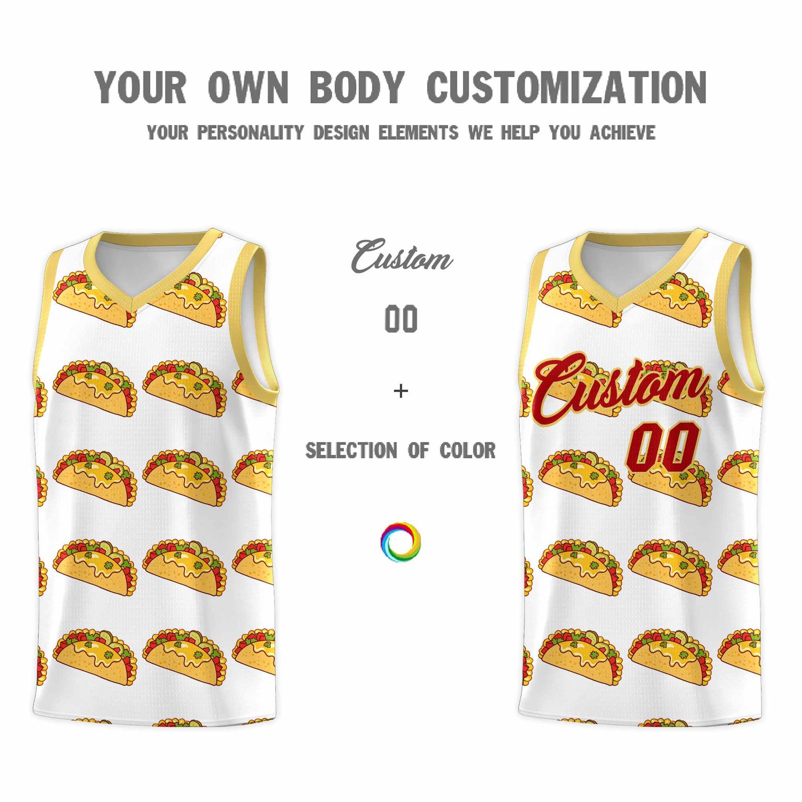 Custom White Khaki Mexican Colors Graffiti Patterns Drapable Uniform Basketball Jersey