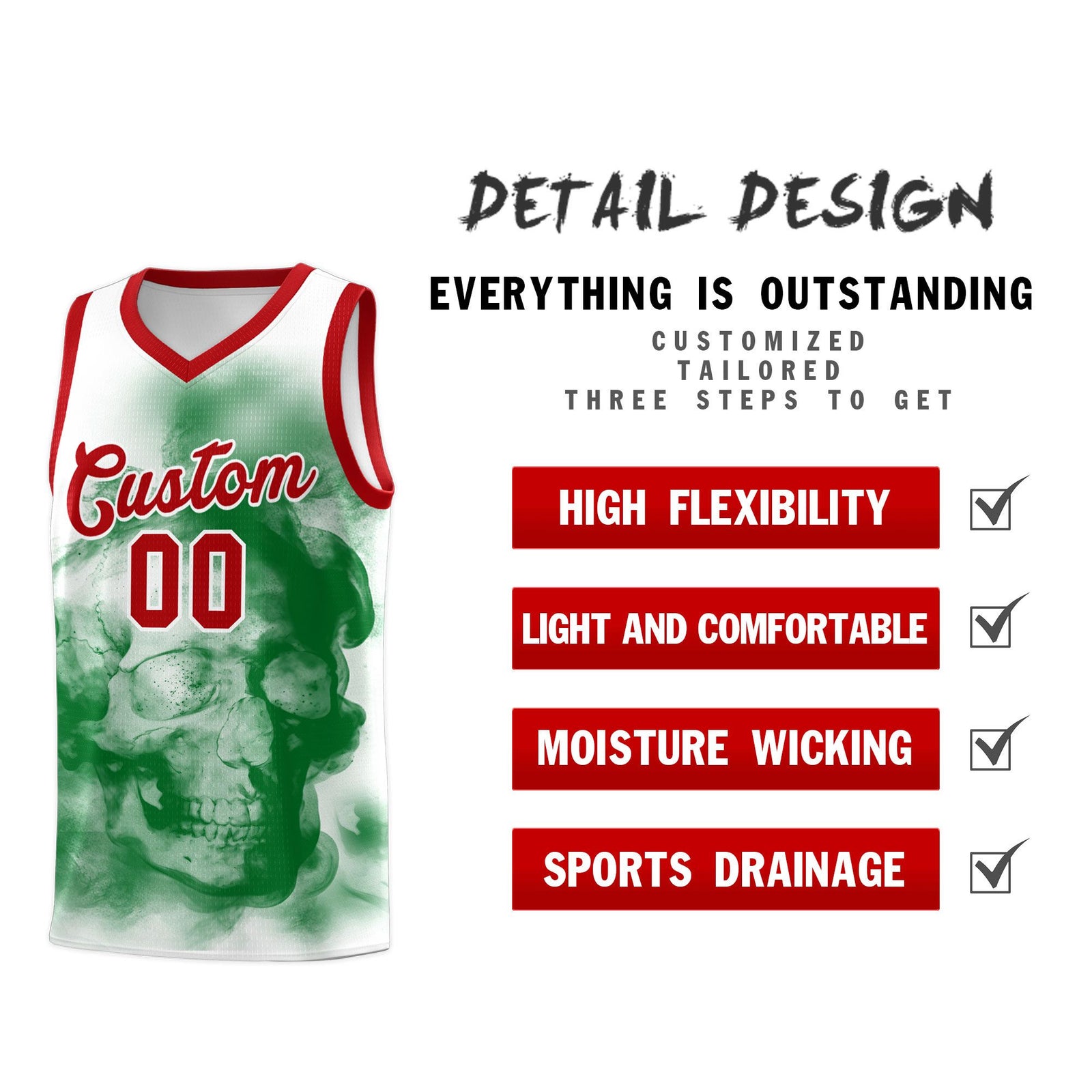 Custom White Red Kelly GreenMexican Colors Graffiti Patterns Wrinkle-Resistant Uniform Basketball Jersey