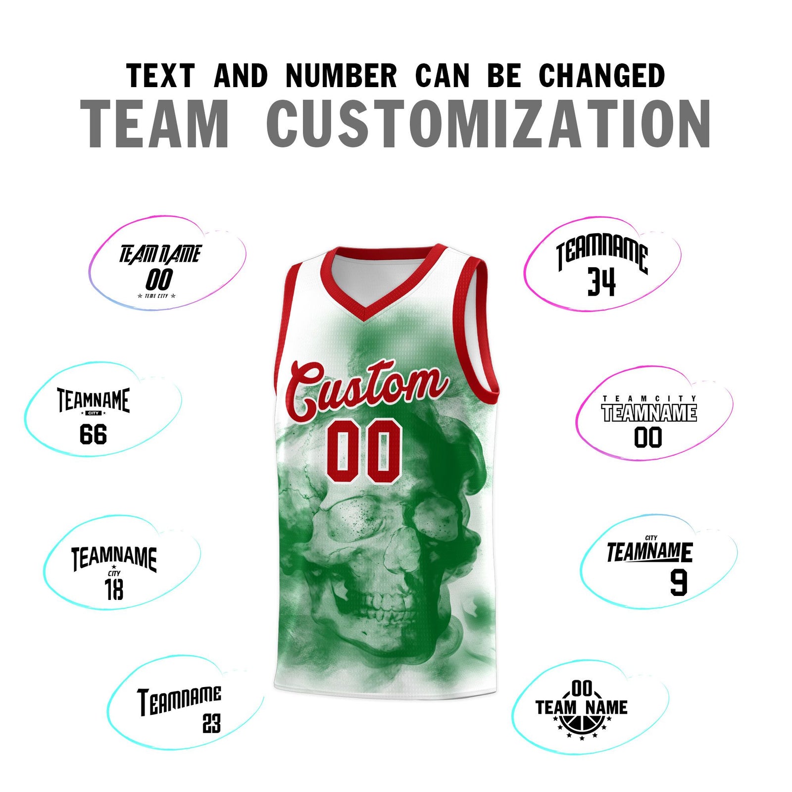 Custom White Red Kelly GreenMexican Colors Graffiti Patterns Wrinkle-Resistant Uniform Basketball Jersey