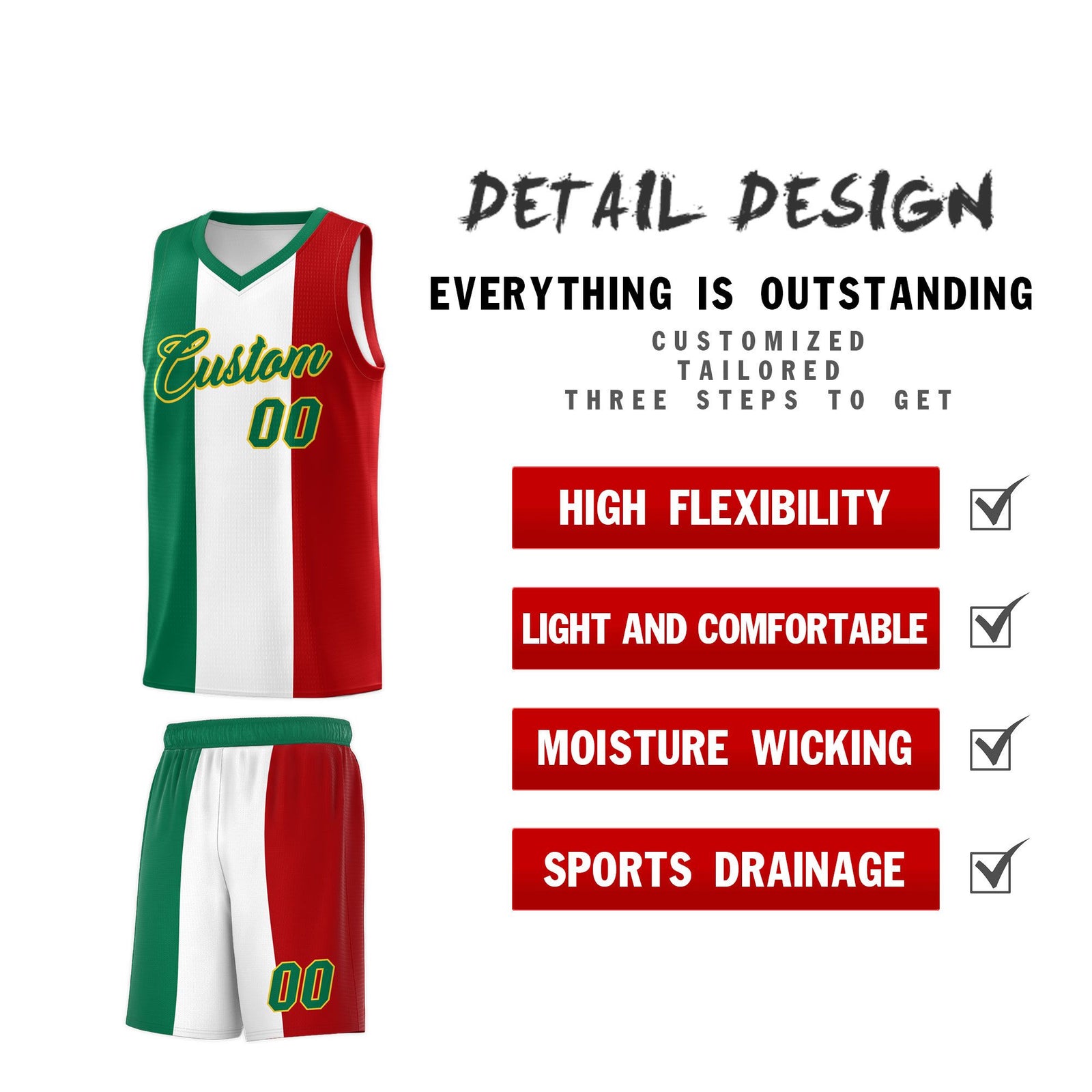 Custom White Kelly Green Red Mexican Colors Graffiti Patterns Breathable Uniform Basketball Jersey