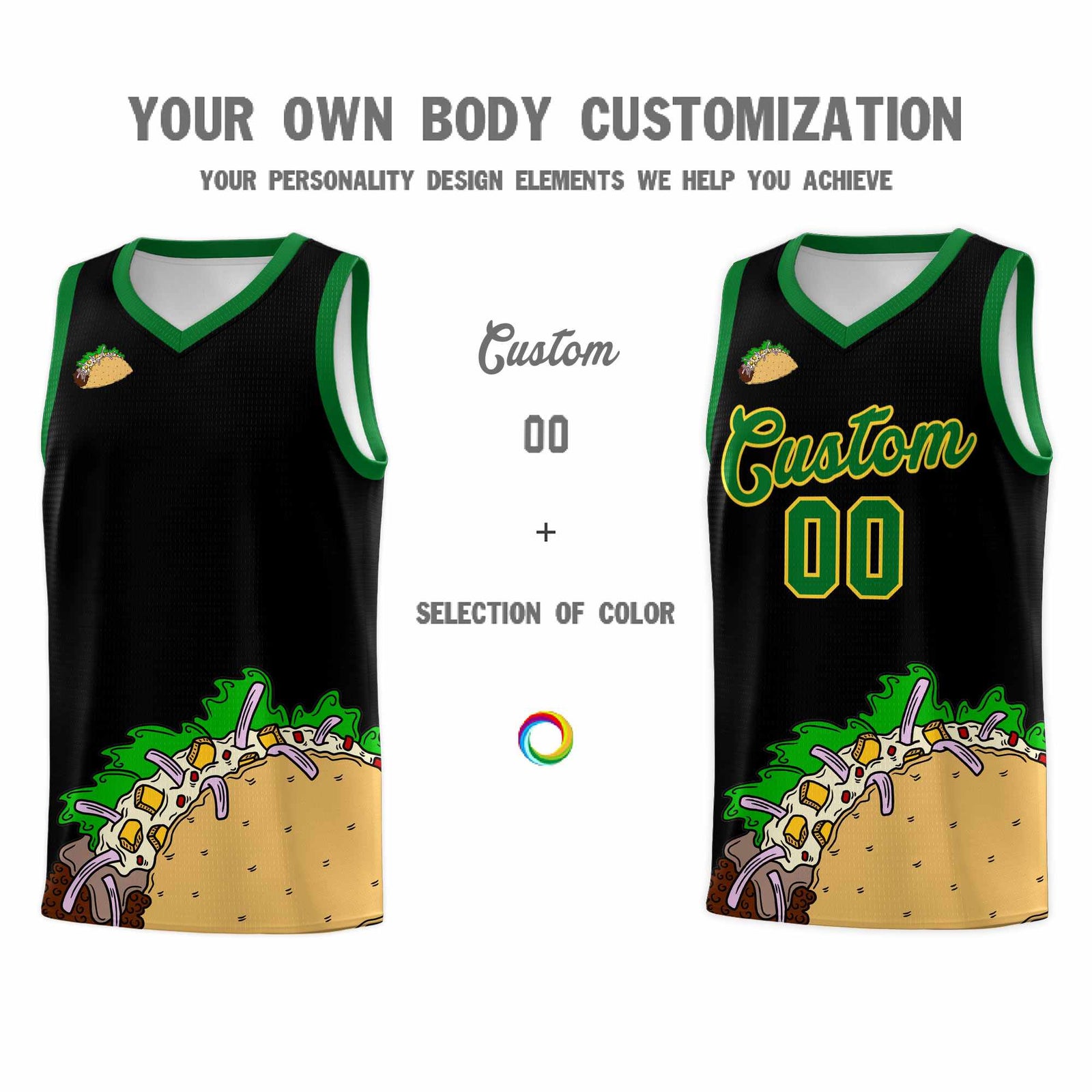 Custom Black Kelly Green Mexican Colors Graffiti Patterns Wrinkle-Resistant Uniform Basketball Jersey