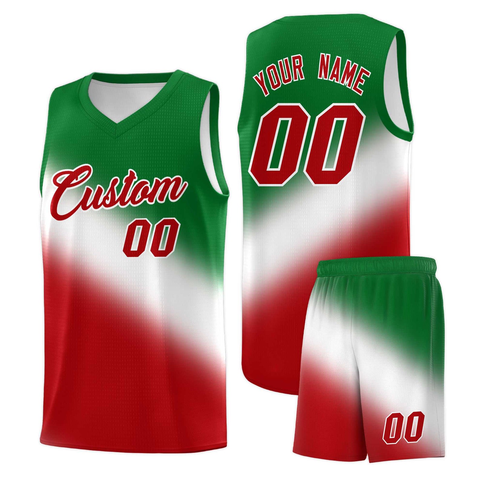 Custom White Kelly Green Red Mexican Colors Graffiti Patterns Wrinkle-Resistant Uniform Basketball Jersey