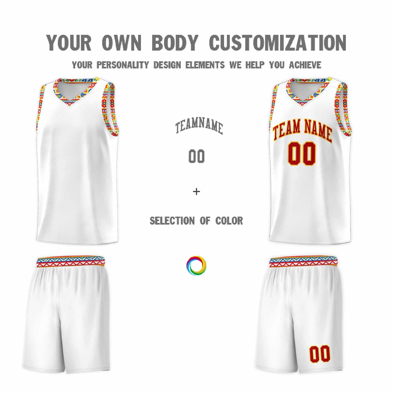 Custom White Colorfulflower pattern Mexican Colors Graffiti Patterns Wrinkle-Resistant Uniform Basketball Jersey
