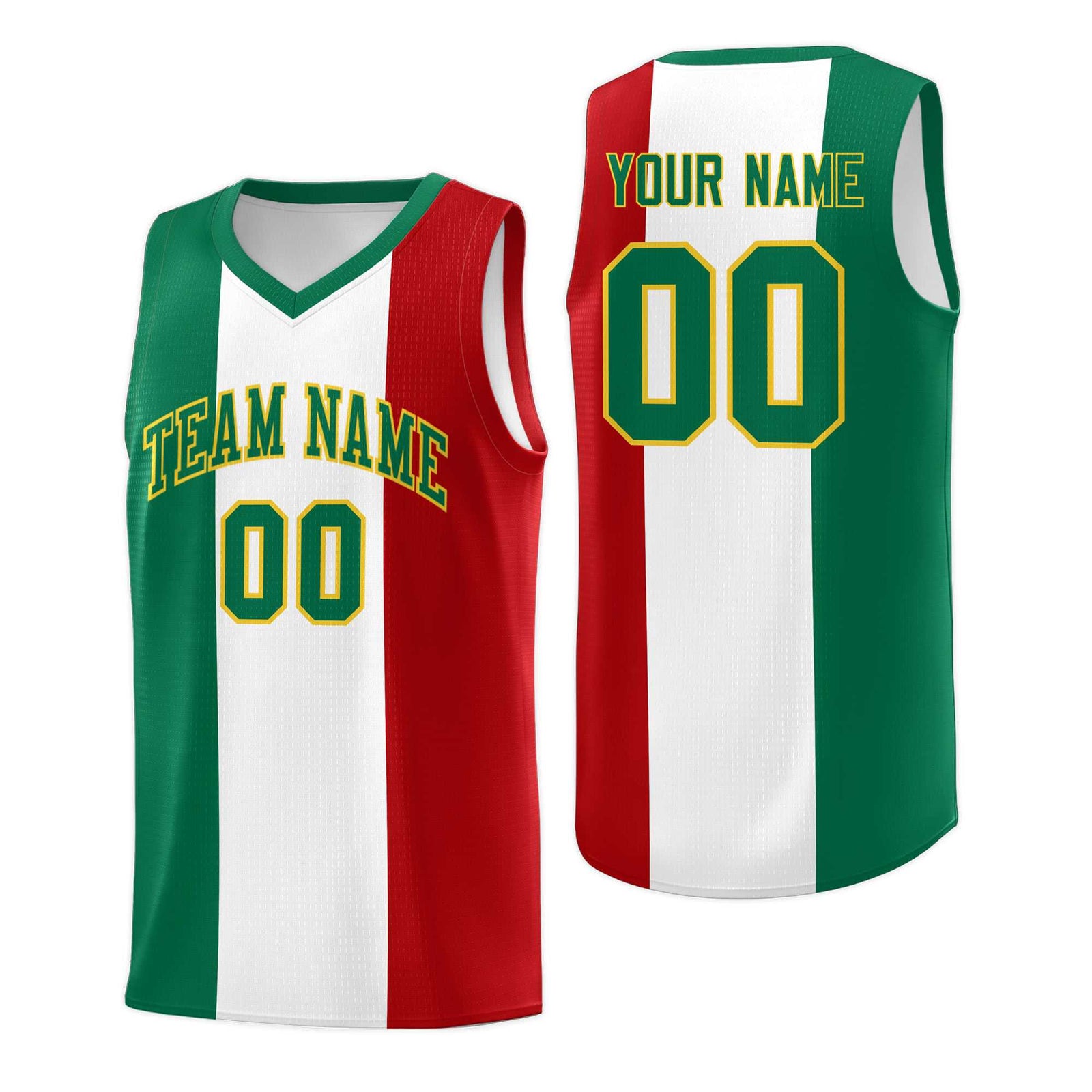 Custom White Kelly Green Red Mexican Colors Graffiti Patterns Breathable Uniform Basketball Jersey