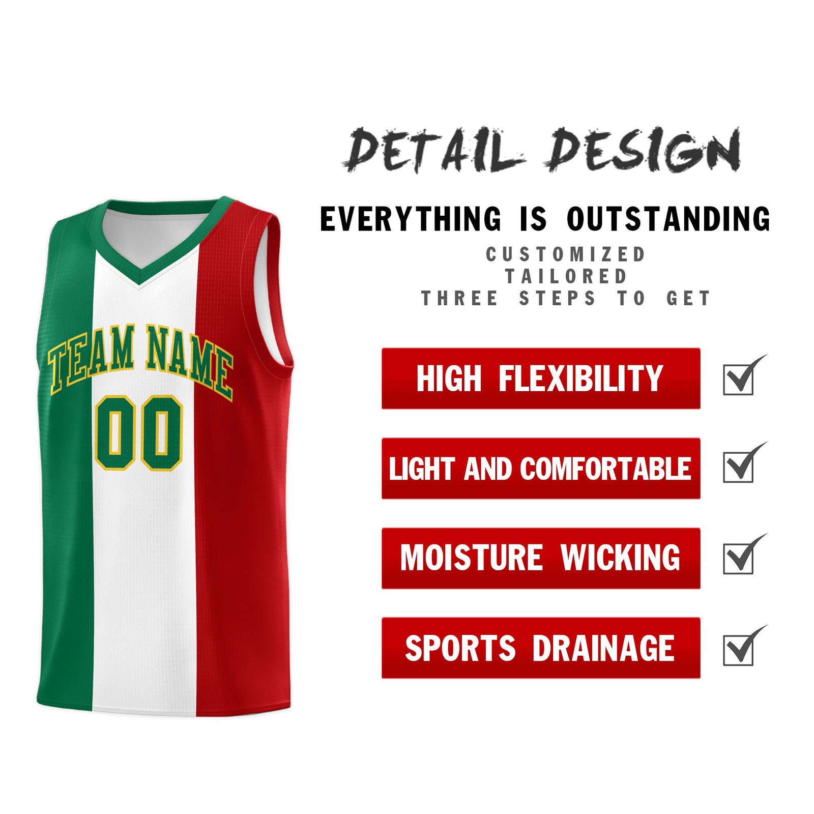 Custom White Kelly Green Red Mexican Colors Graffiti Patterns Breathable Uniform Basketball Jersey