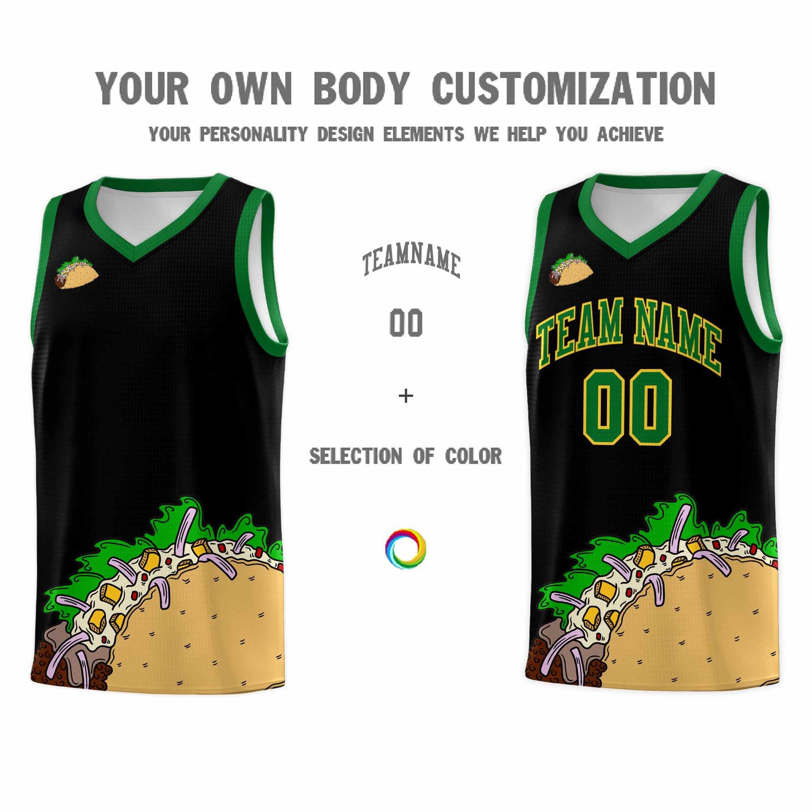 Custom Black Kelly Green Mexican Colors Graffiti Patterns Wrinkle-Resistant Uniform Basketball Jersey