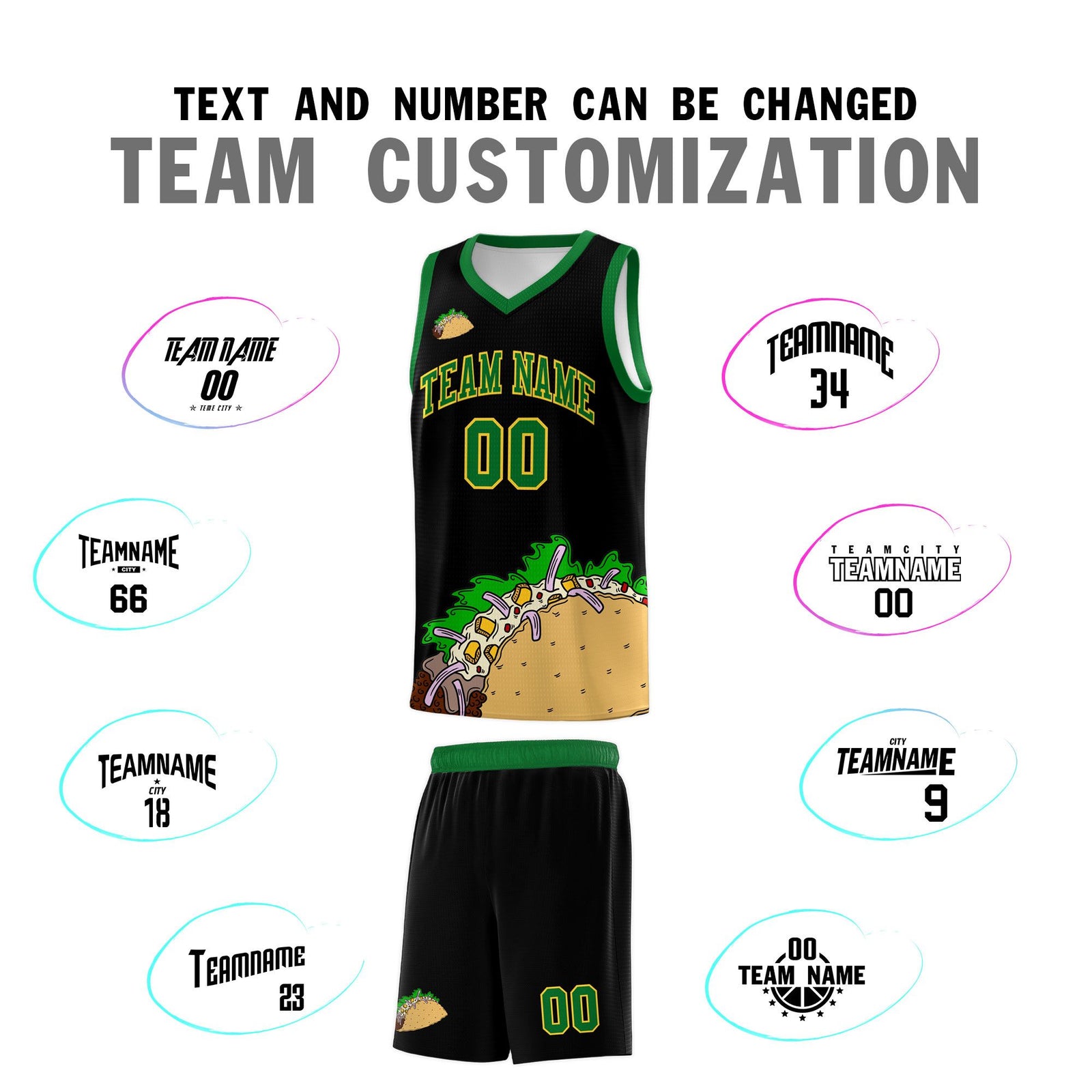 Custom Black Kelly Green Mexican Colors Graffiti Patterns Wrinkle-Resistant Uniform Basketball Jersey