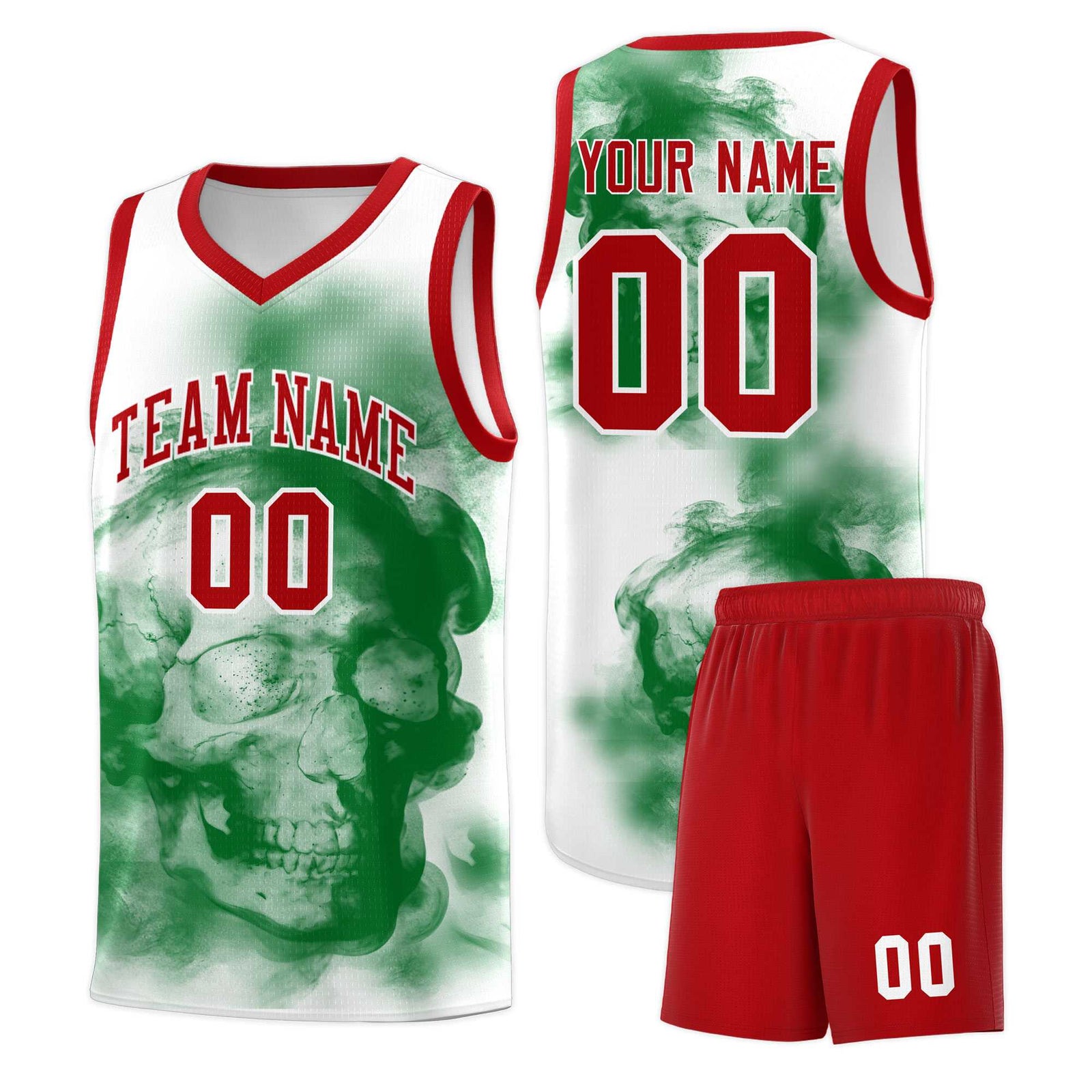 Custom White Red Kelly GreenMexican Colors Graffiti Patterns Wrinkle-Resistant Uniform Basketball Jersey