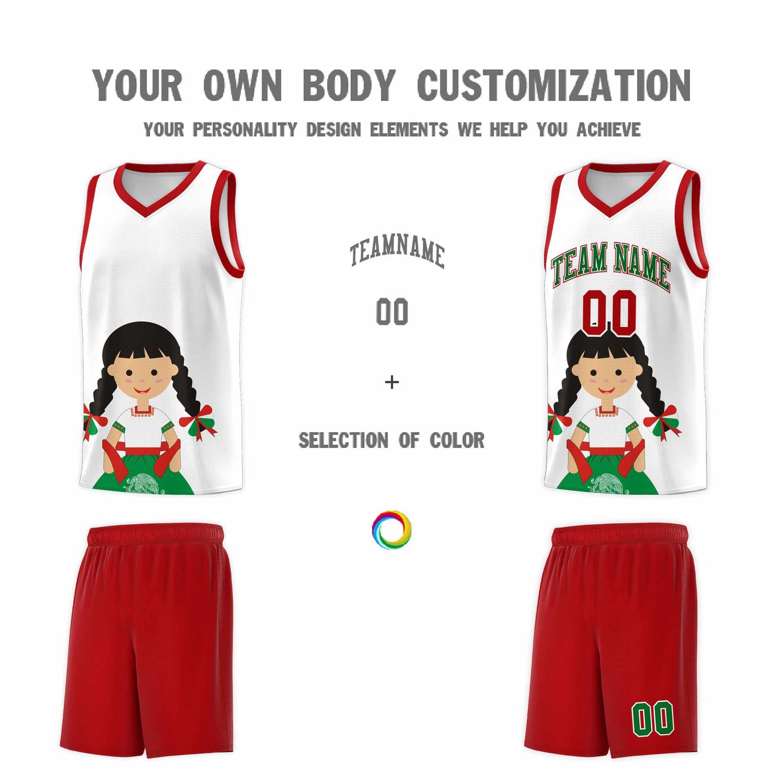 Custom White Red Mexican Colors Graffiti Patterns Sublimation Printing Uniform Basketball Jersey