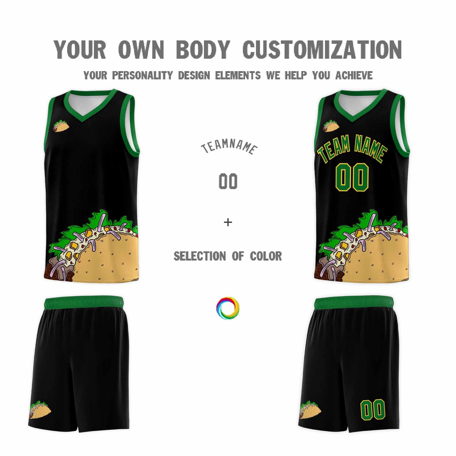Custom Black Kelly Green Mexican Colors Graffiti Patterns Wrinkle-Resistant Uniform Basketball Jersey
