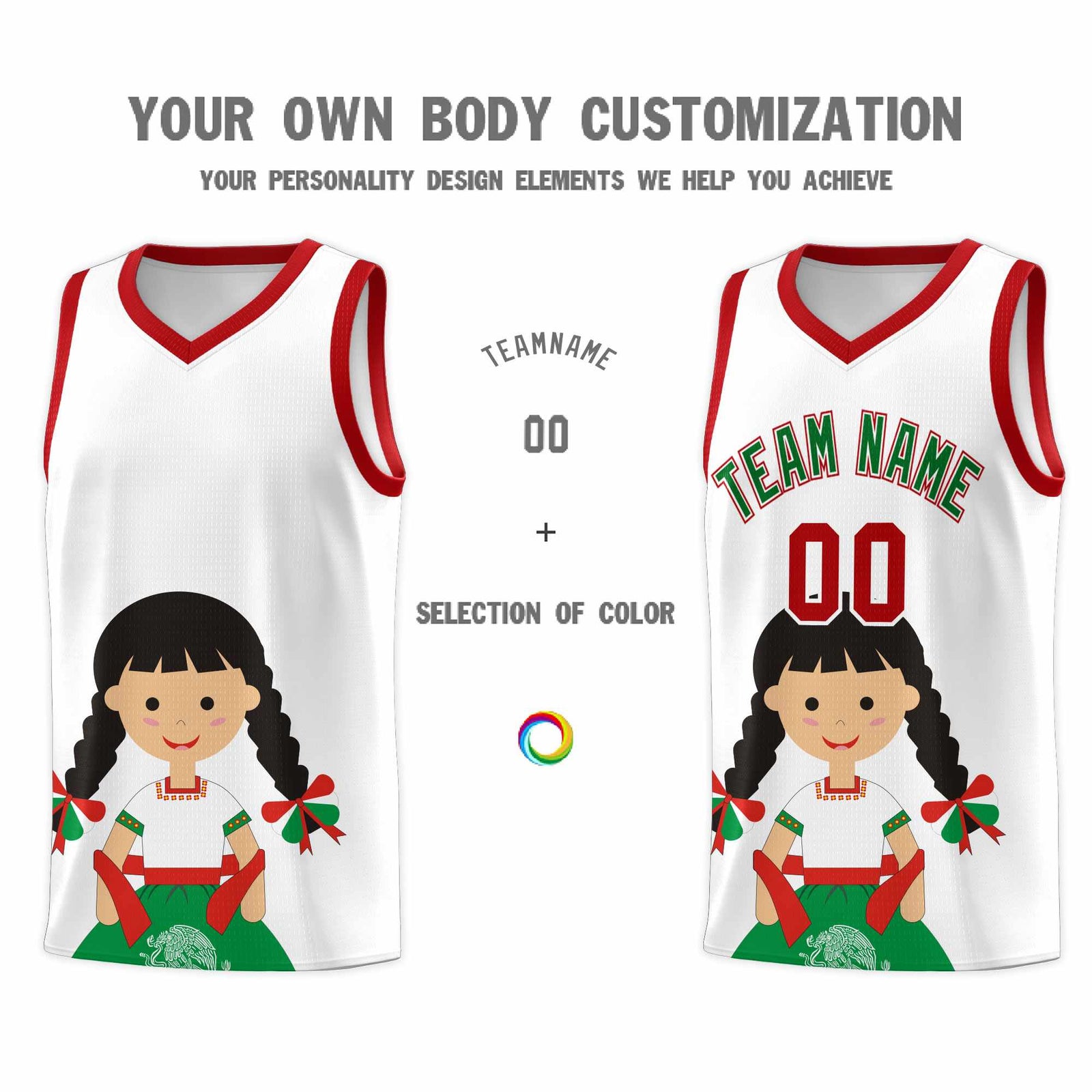 Custom White Red Mexican Colors Graffiti Patterns Sublimation Printing Uniform Basketball Jersey