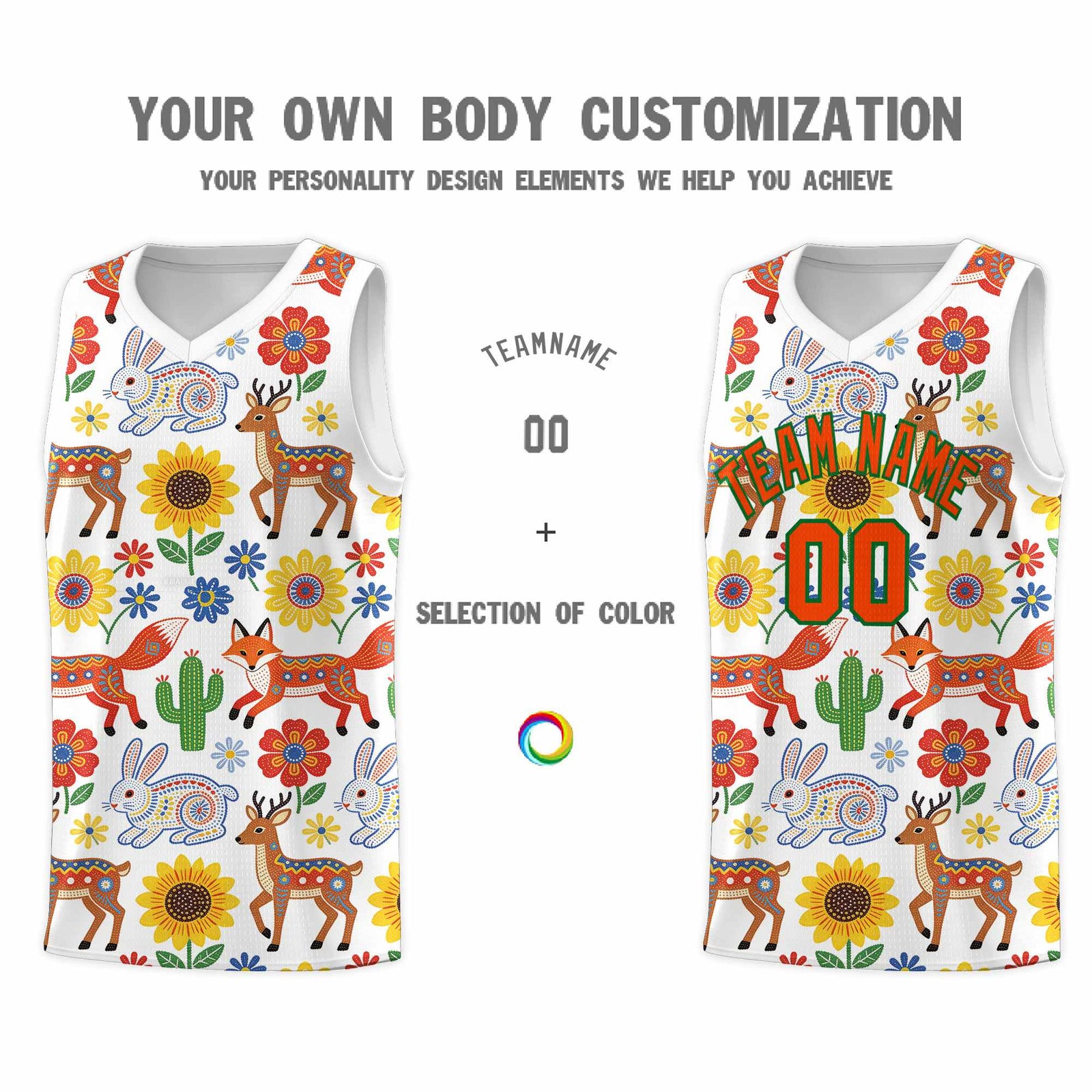 Custom White Chrysanthemum OrangeMexican Colors Graffiti Patterns Quick-Drying Uniform Basketball Jersey