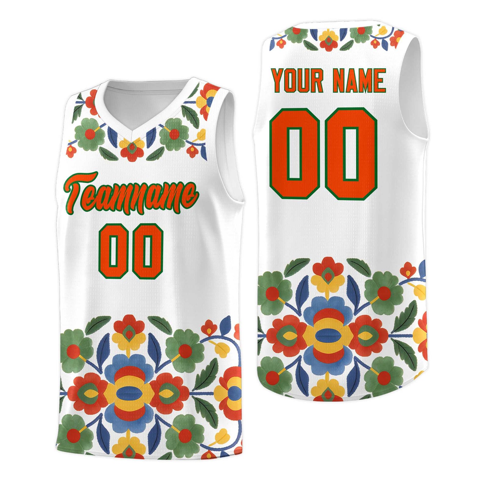 Custom White Orange Mexican Colors Graffiti Patterns Lightweight Uniform Basketball Jersey