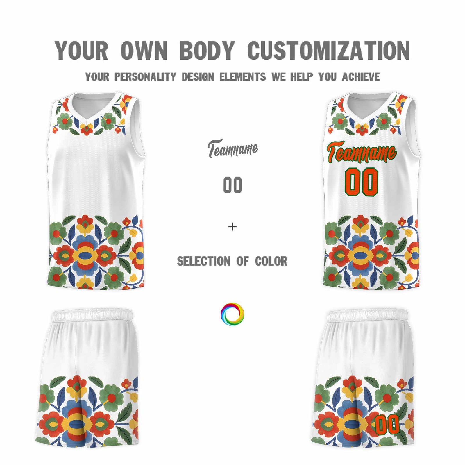 Custom White Orange Mexican Colors Graffiti Patterns Lightweight Uniform Basketball Jersey