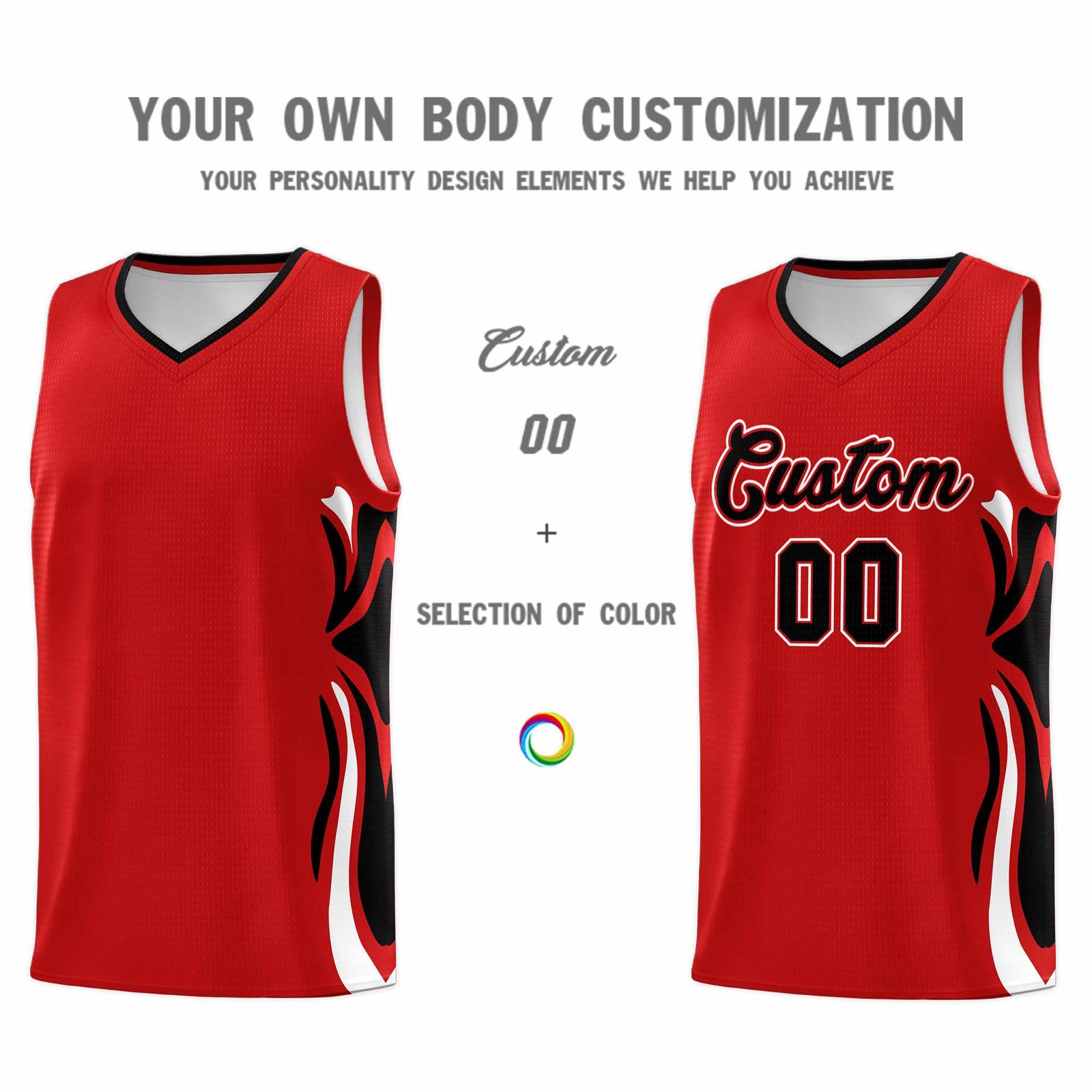 Custom Red Black-White Graffiti Pattern Side Curve Pattern Sports Uniform Basketball Jersey Sets