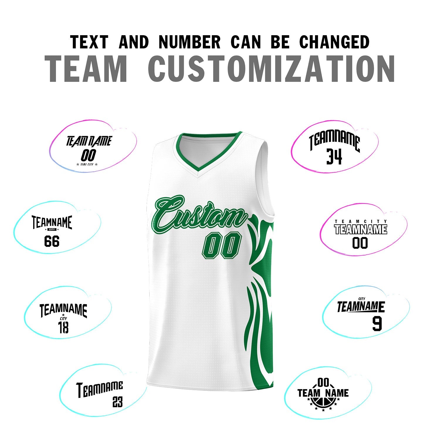Custom White Kelly Green-Kelly Green Graffiti Pattern Side Curve Pattern Sports Uniform Basketball Jersey Sets