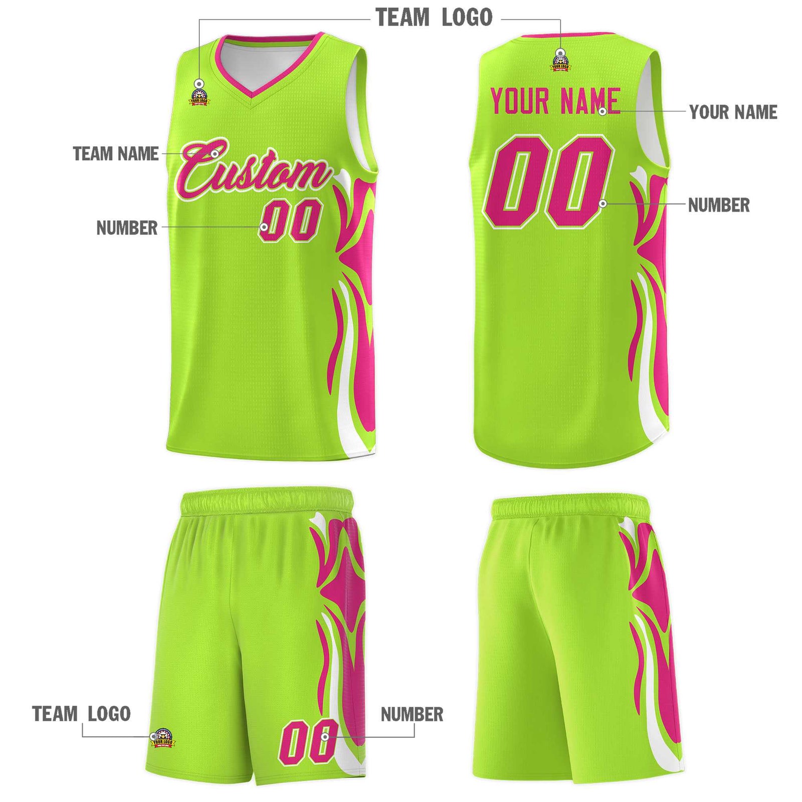Custom Light Green Pink-White Graffiti Pattern Side Curve Pattern Sports Uniform Basketball Jersey Sets