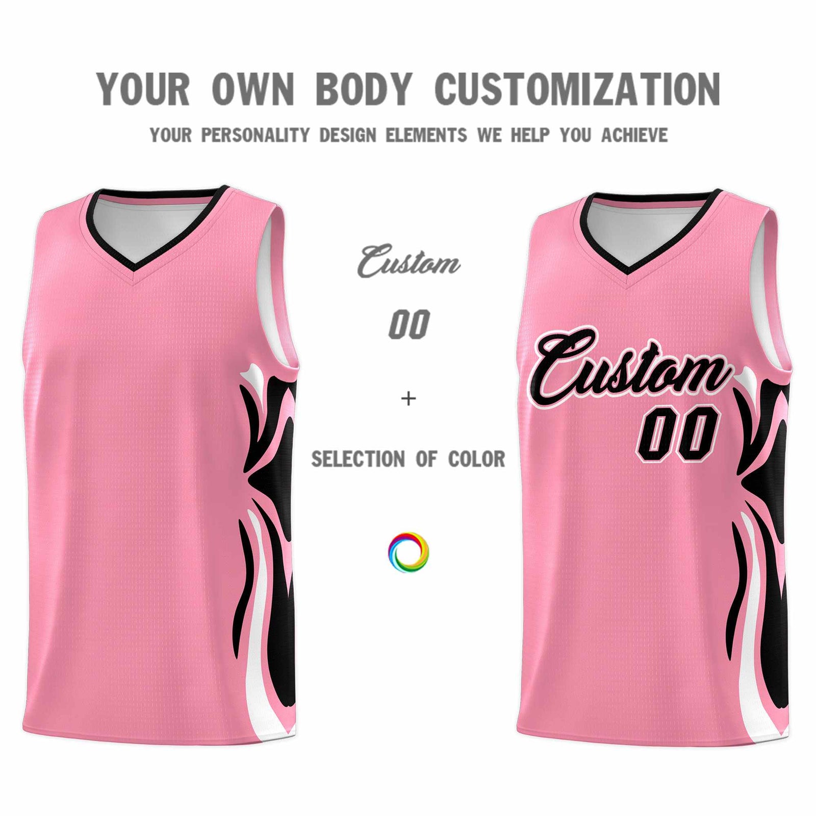 Custom Light Pink Black-White Graffiti Pattern Side Curve Pattern Sports Uniform Basketball Jersey Sets