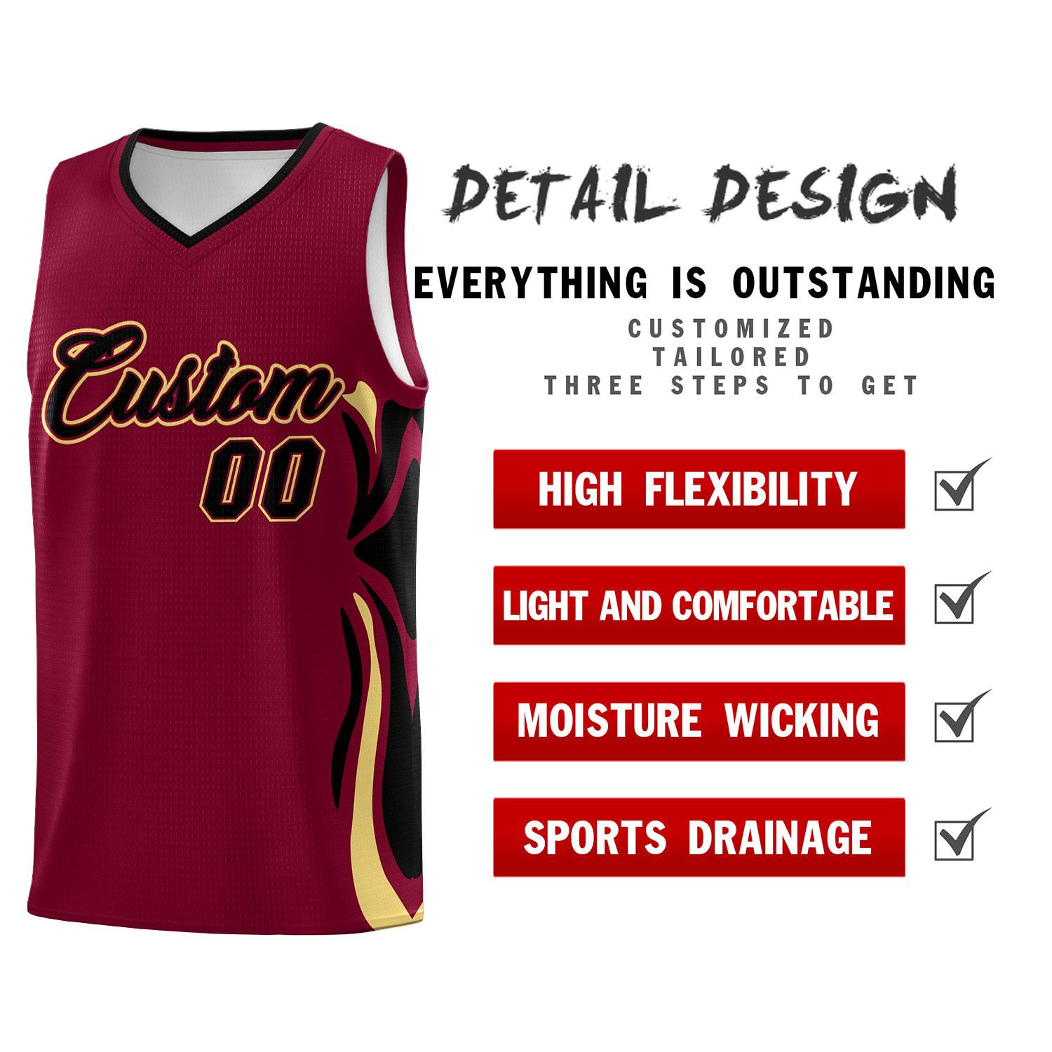 Custom Crimson Black-Khaki Graffiti Pattern Side Curve Pattern Sports Uniform Basketball Jersey Sets