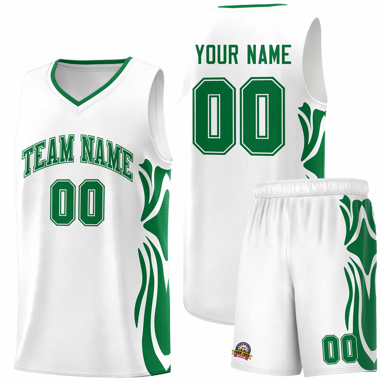 Custom White Kelly Green-Kelly Green Graffiti Pattern Side Curve Pattern Sports Uniform Basketball Jersey Sets