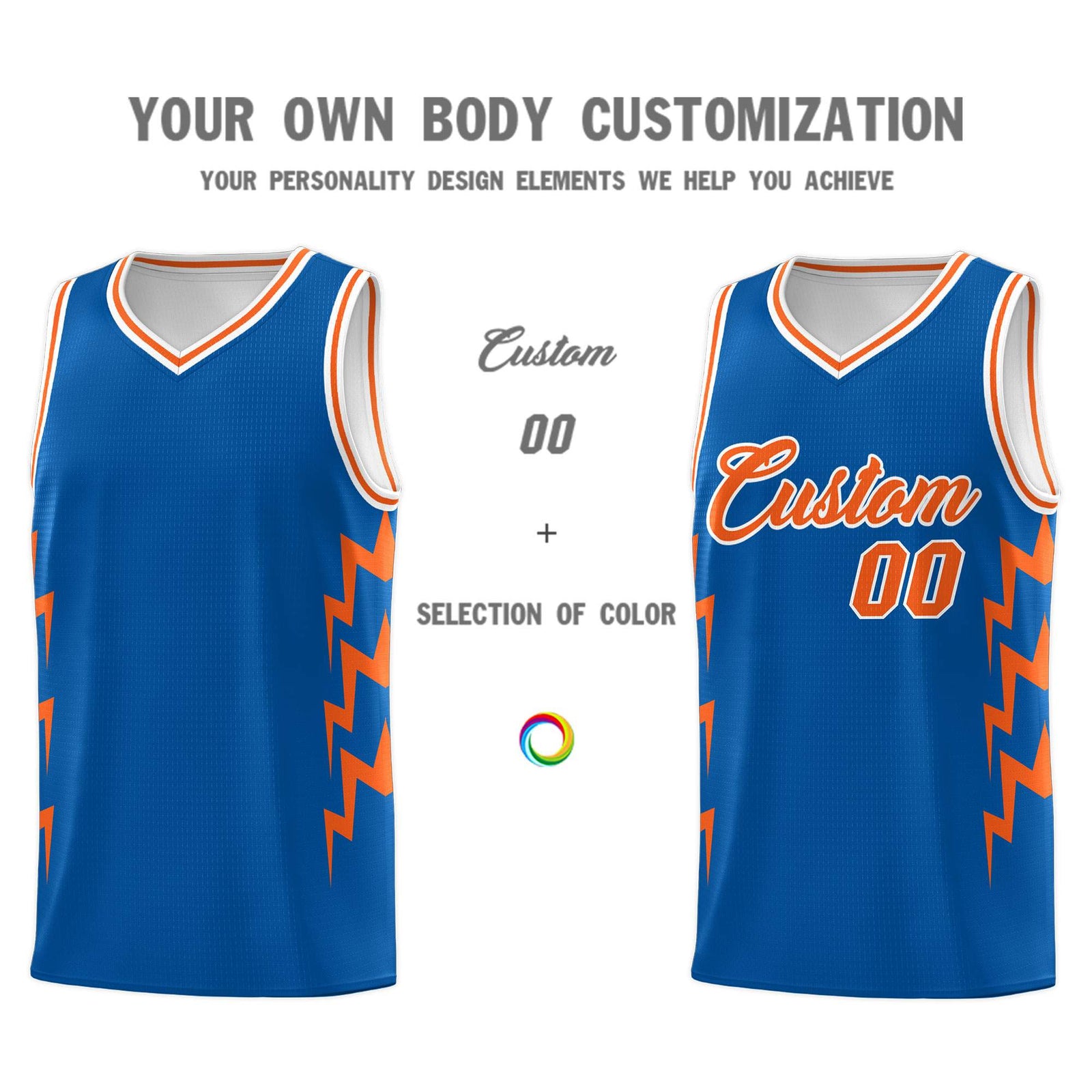 Custom Royal Side Lightning Pattern Sports Uniform Basketball Jersey