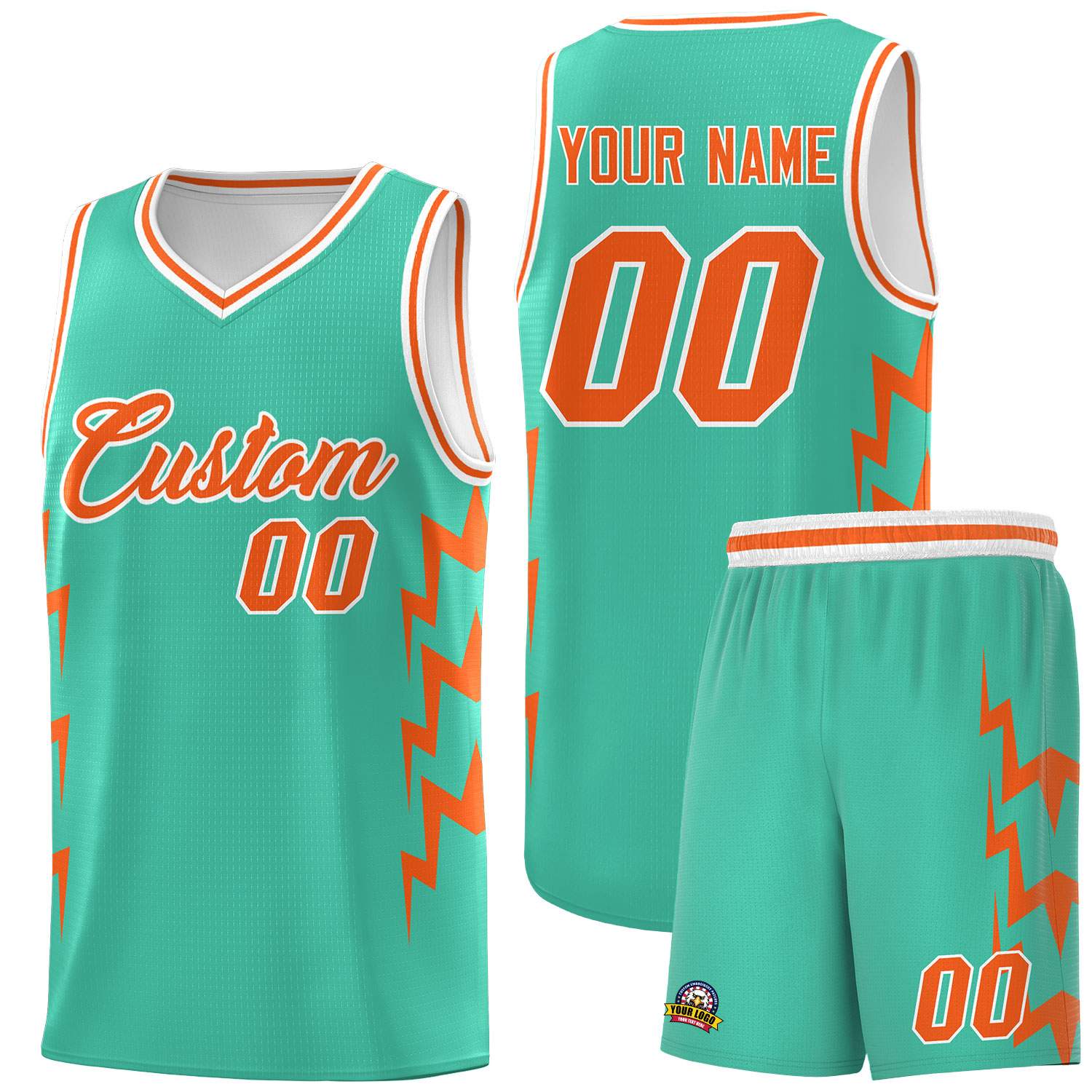 Custom Bright Green Side Lightning Pattern Sports Uniform Basketball Jersey