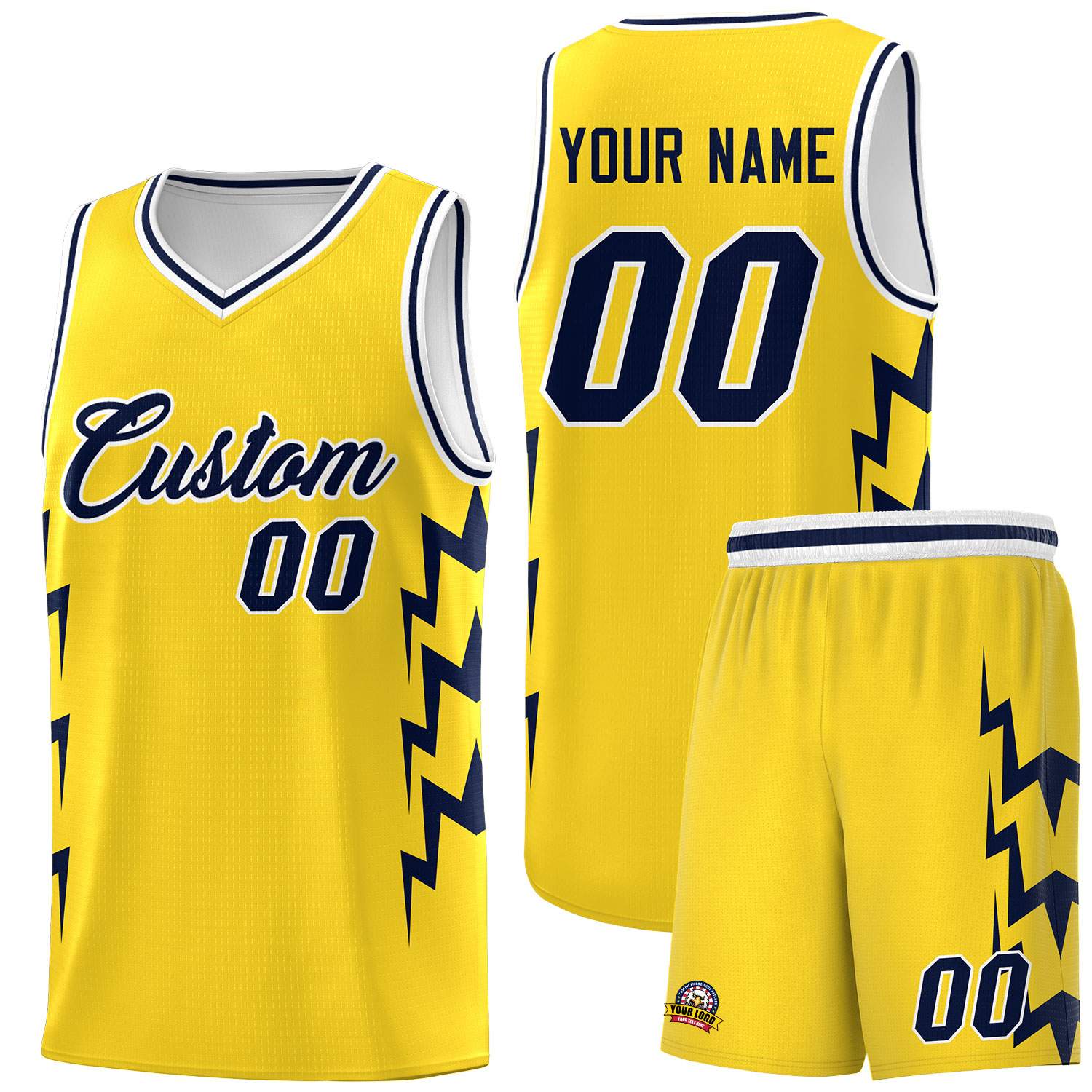 Custom Gold Side Lightning Pattern Sports Uniform Basketball Jersey