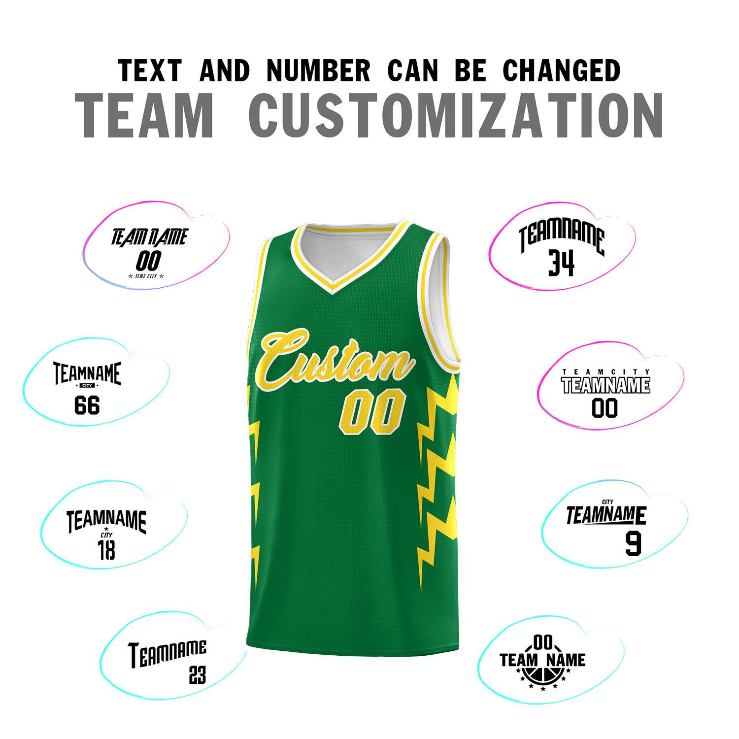 Custom Kelly Green Side Lightning Pattern Sports Uniform Basketball Jersey