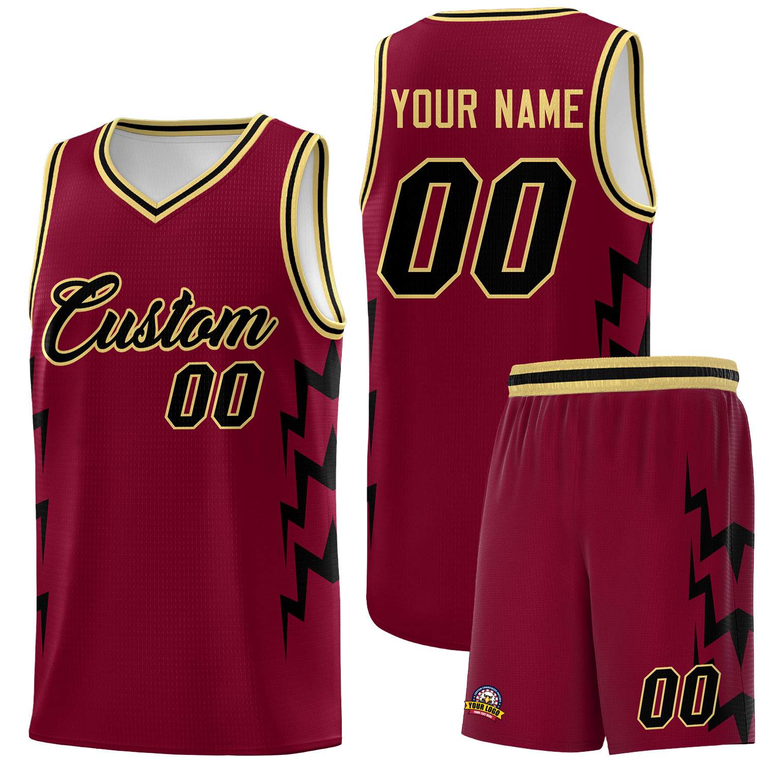 Custom Crimson Side Lightning Pattern Sports Uniform Basketball Jersey