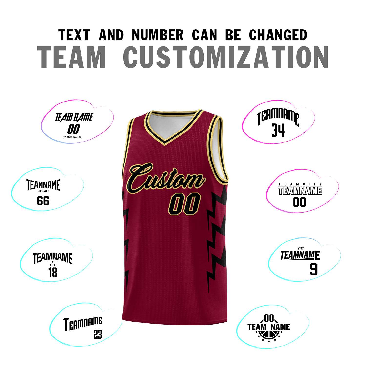 Custom Crimson Side Lightning Pattern Sports Uniform Basketball Jersey