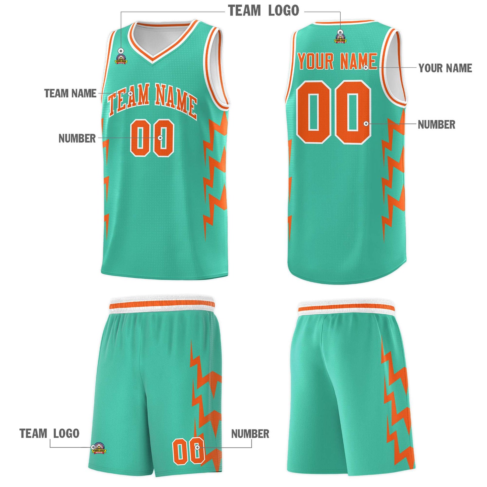 Custom Bright Green Side Lightning Pattern Sports Uniform Basketball Jersey