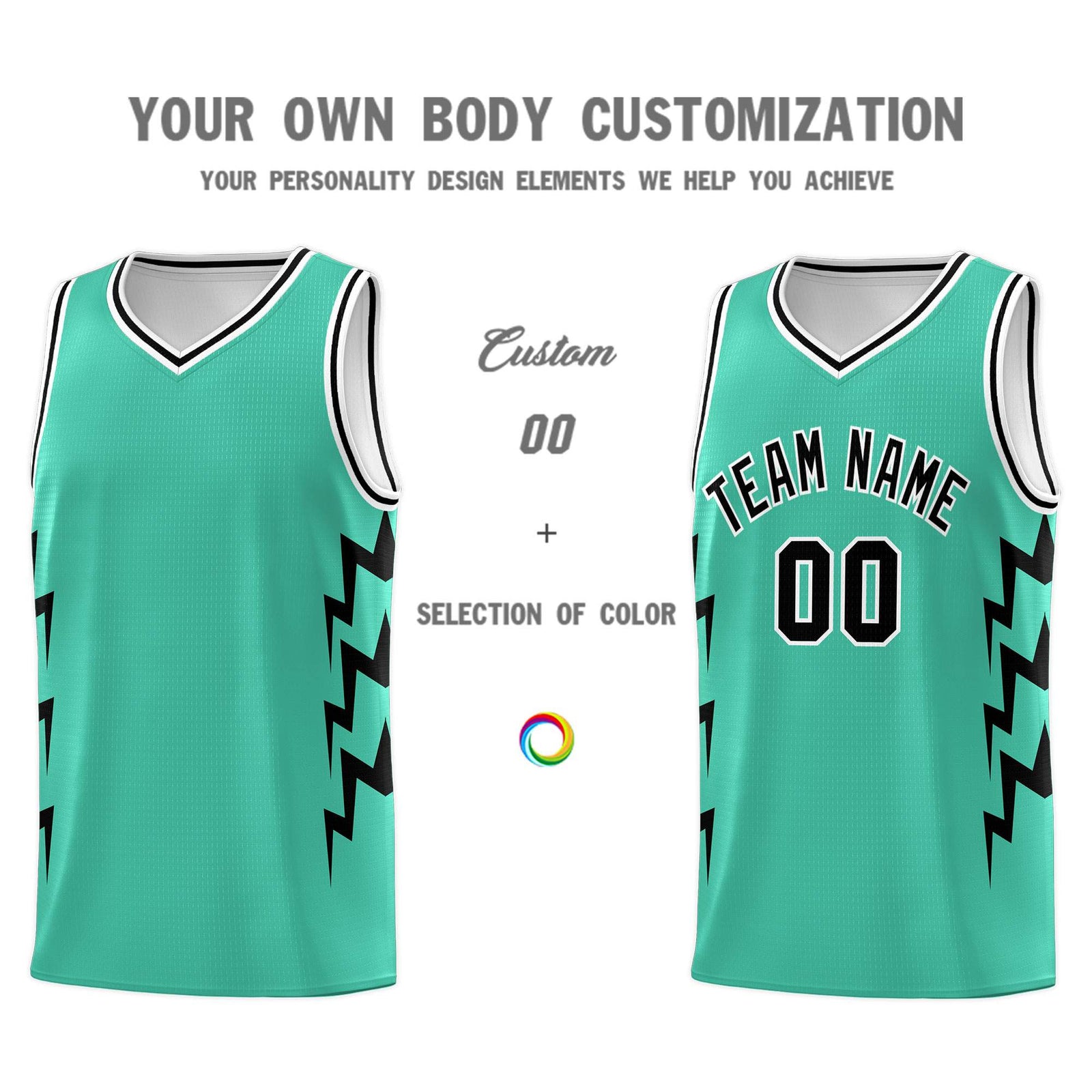 Custom Bright Green Side Lightning Pattern Sports Uniform Basketball Jersey