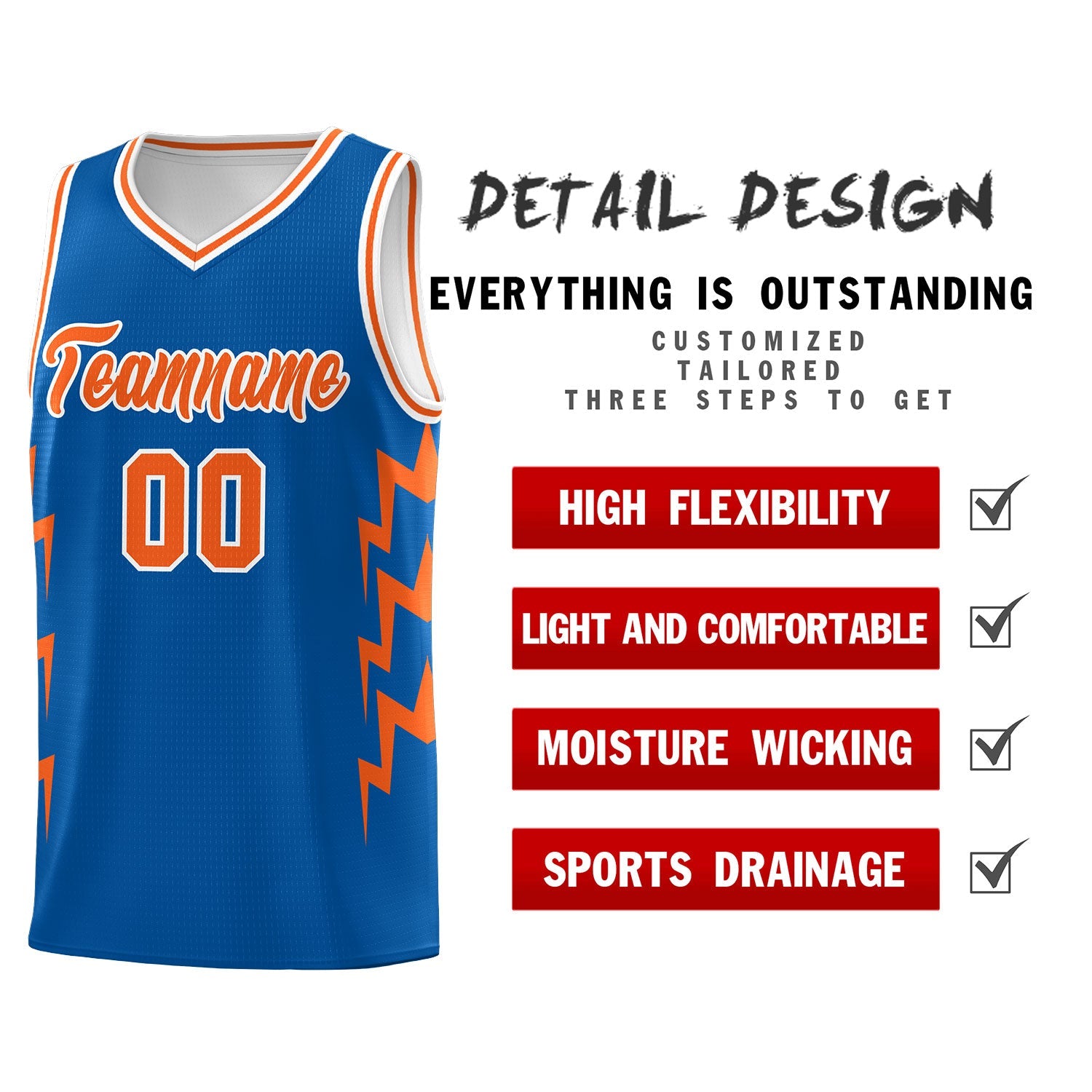 Custom Royal Side Lightning Pattern Sports Uniform Basketball Jersey