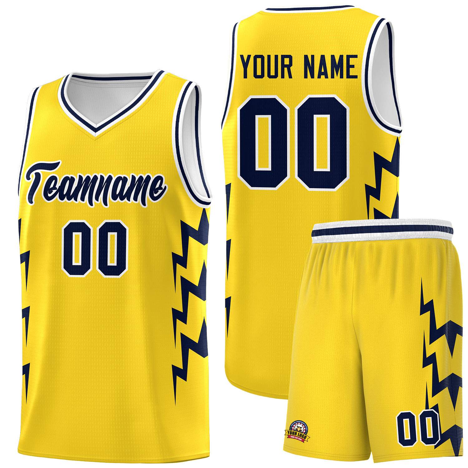 Custom Gold Side Lightning Pattern Sports Uniform Basketball Jersey