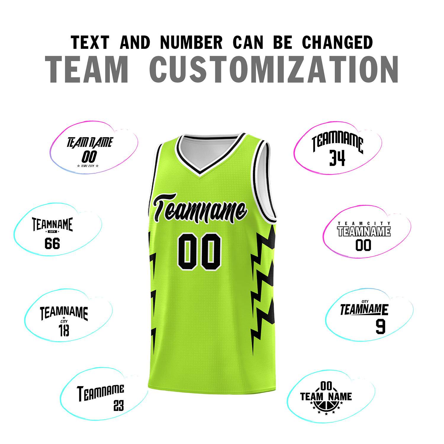 Custom Neon Green Side Lightning Pattern Sports Uniform Basketball Jersey